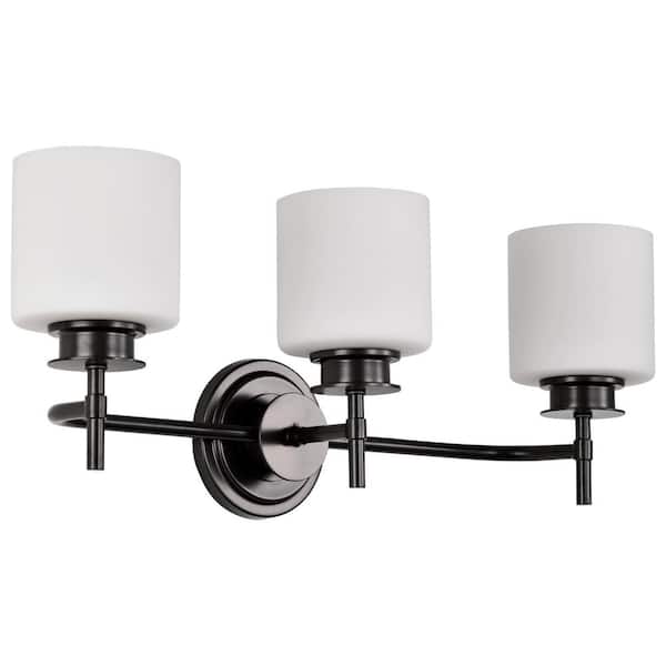 SATCO Warren 24 in. 3-Light Gun Metal Transitional Vanity Light with Satin White Glass Shade