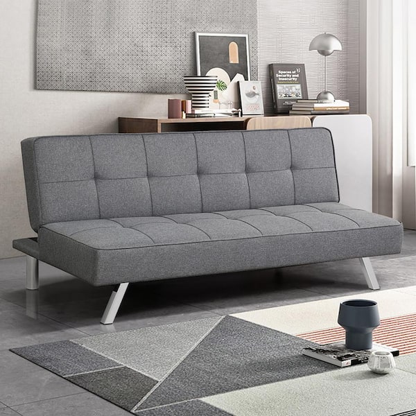 Sofa Cama Convertible Ajustable Tamaño Completo Para Sala Poliester Futon  Gray 