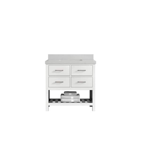 Willow Collections Parker 36 in. W x 22 in. D x 36 in. H Center Sink Bath Vanity in White with 2 in. Carrara Quartz Top