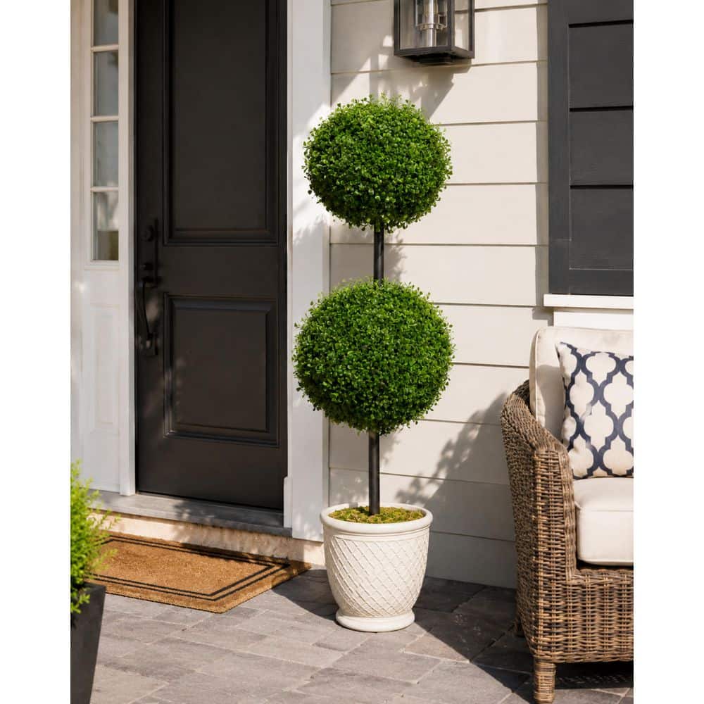 StyleWell 3.1 ft. Artificial UV Resistant 2-Ball Boxwood Topiary