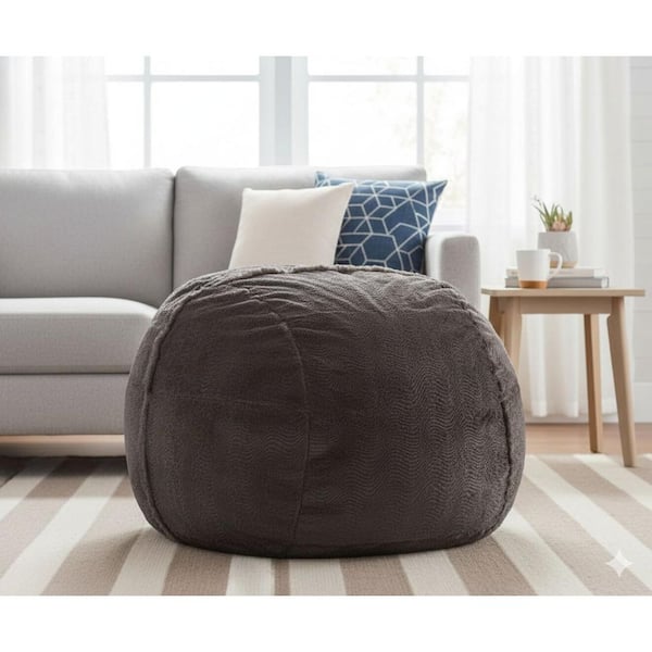 Caelan 5 ft. Modern Brown and Beige Faux Fur Polyester Cozy Bean Bag