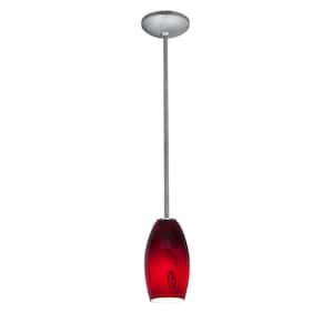 Merlot 1-Light Brushed Steel Rod Pendant with Red Sky Glass Shade