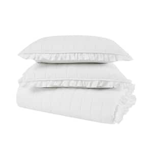 3-Piece White Cotton Full/Queen Quilt Set