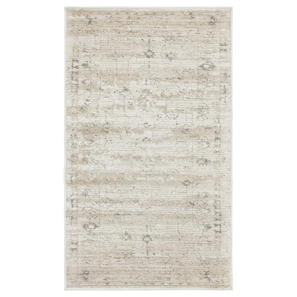 Eloria Oriental Washable Indoor Doormat Rug 2' x 5' Beige Modern Doormat Rug, Stain-Resistant Carpet