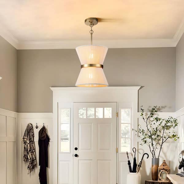 Tabor 2-Light Modern Boho Brass Natural Ivory Hand-woven Rope Drum Chandelier Fabric Hourglass Tapered Pendant Light