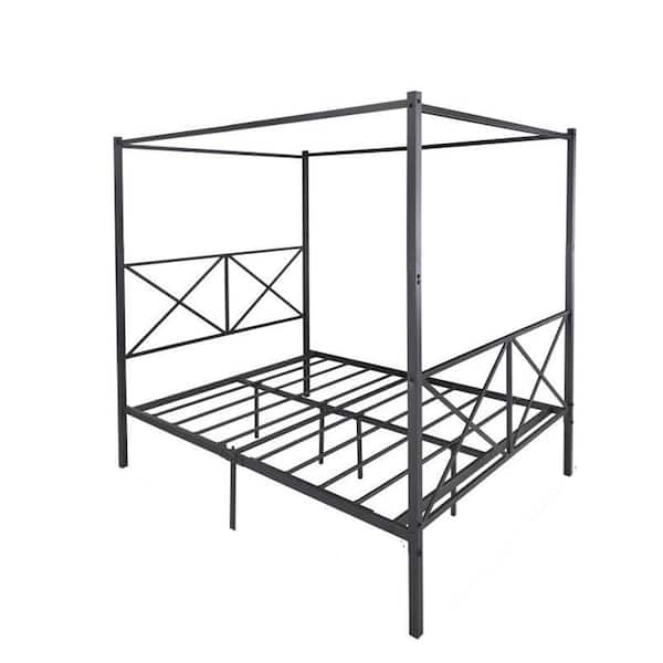 Unbranded 60.63 in. W Black Queen Size Canopy Metal Platform Bed