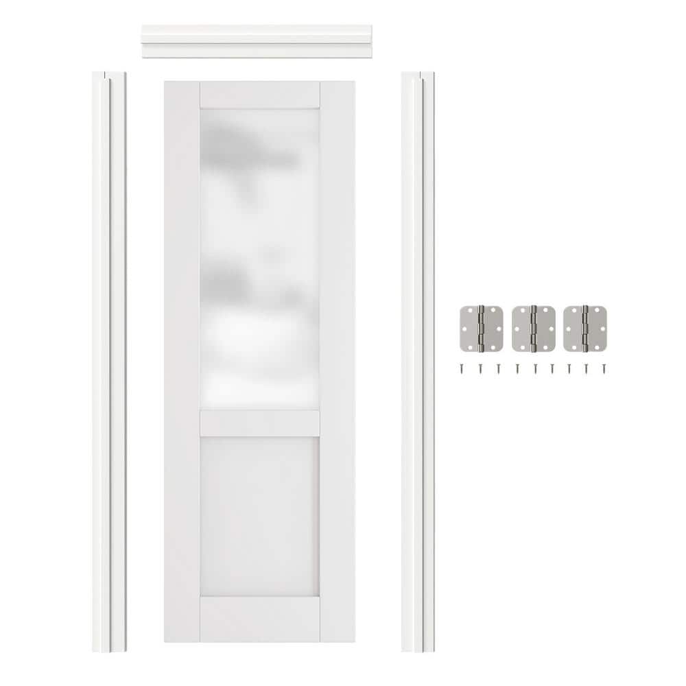 30 in. x 80 in. Right-Handed 1/2-Lite Frosted Glass Solid Core White MDF Wood Single Prehung Interior Door Jamb Hardware price history on PriceWatchPro