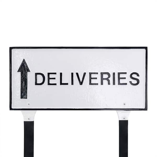Montague Metal Products 10" x 21" Deliveries with Up Arrow Large Rectangle Statement Plaque with Lawn Stakes - White/Black