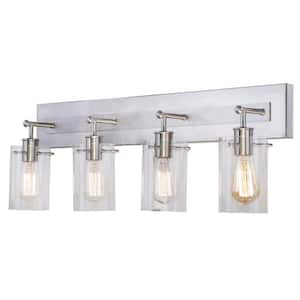Regan 29.13 in. 4-Light Brushed Nickel Bathroom Vanity Light with Clear Glass Shades