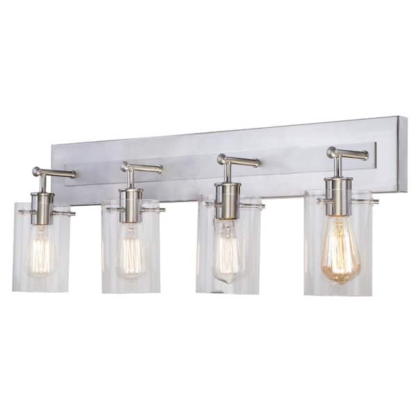 Regan 29.13 in. 4-Light Brushed Nickel Vanity Light with Clear Glass Shades