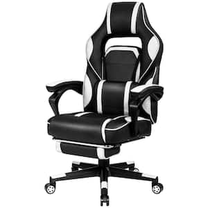 White Plastic Massage Gaming Chair Recliner Racing Chair with Retractable Footrest Home