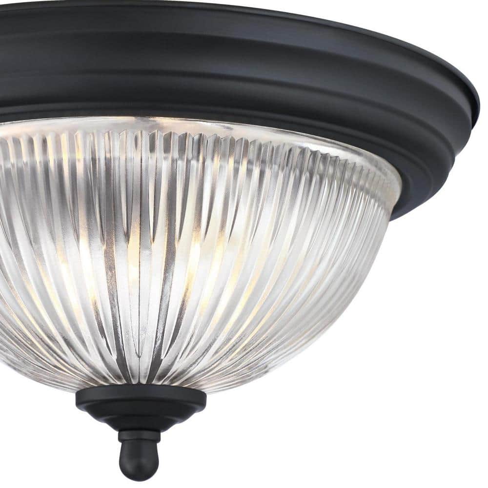 Matte Black Flush Mount Ceiling Light with Crystal Ribbed Glass