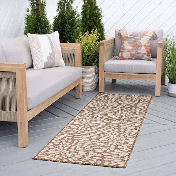 Eco Floral Brown 3 ft. x 10 ft. Indoor/Outdoor Runner Rug