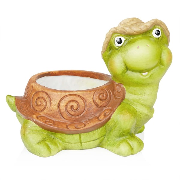 Alpine Corporation 7 in. Terracotta Clay Turtle Pot Planter for Garden and Patio, Multi-Color