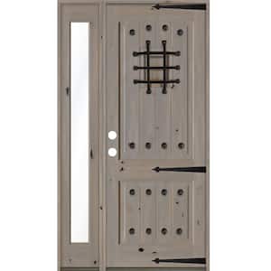 44 in. x 96 in. Mediterranean Knotty Alder Right-Hand/Inswing Clear Glass Grey Stain Wood Prehung Front Door w/Sidelite