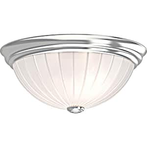 11 in. Brushed Nickel Indoor Flush Mount with Frosted Melon Glass Bowl