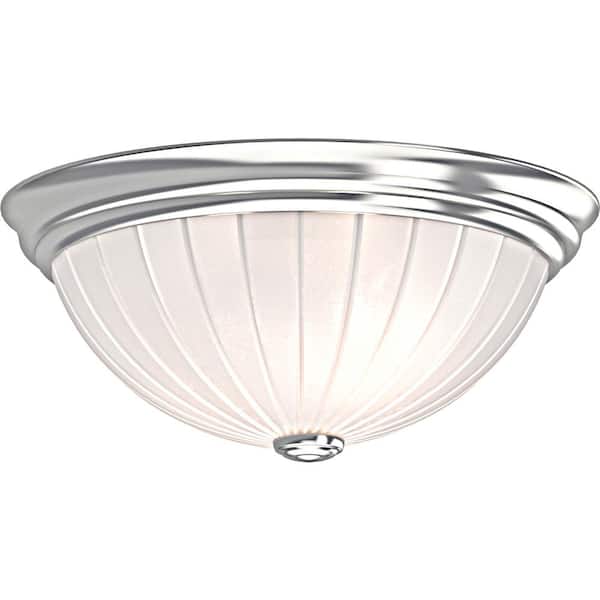 Volume Lighting 11 in. Brushed Nickel Indoor Flush Mount with Frosted Melon Glass Bowl