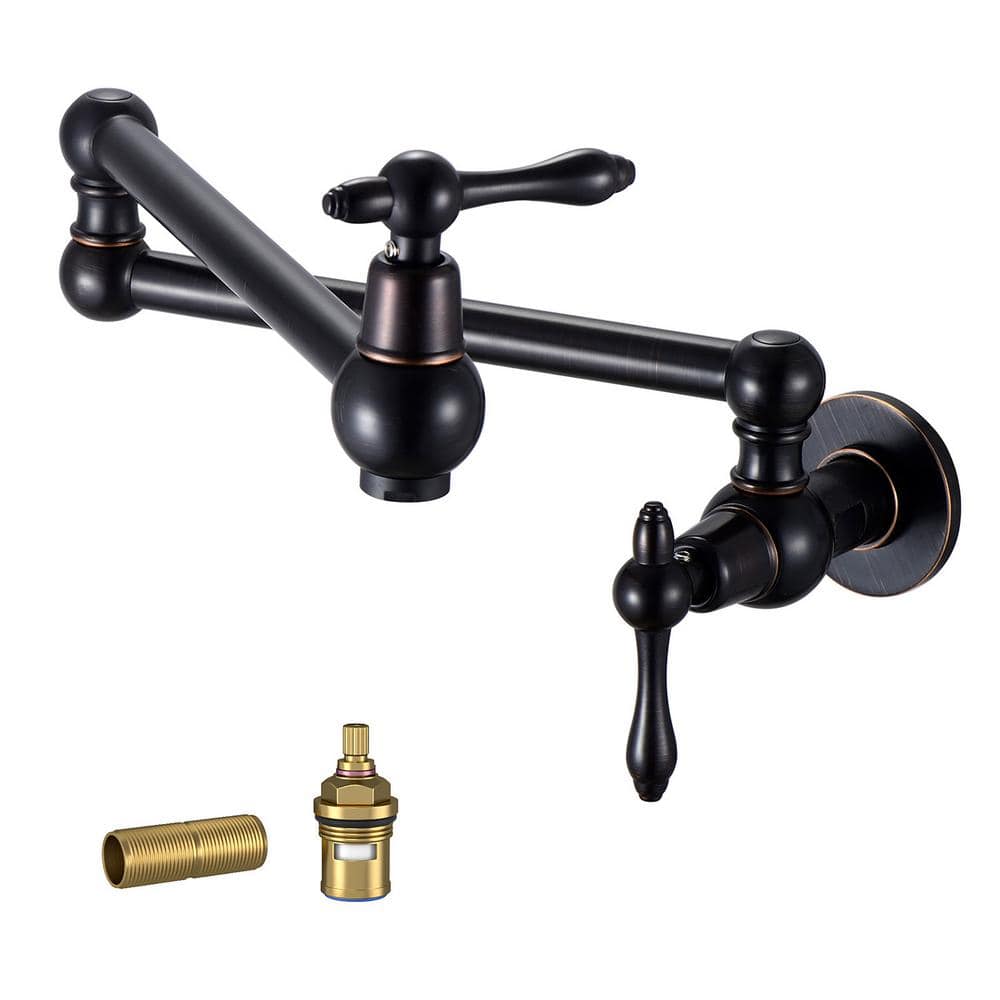 Wall Mount Kitchen Faucet Pot Filler Faucet Double-Handle in Oil Rubbed Bro