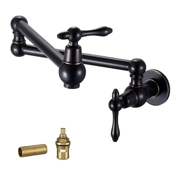 Wall Mount Kitchen Faucet Pot Filler Faucet Double-Handle in Oil Rubbed ...