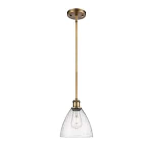 Bristol Glass 100-Watt 1-Light Brushed Brass Shaded Mini Pendant Light with Seeded Glass Seeded Glass Shade