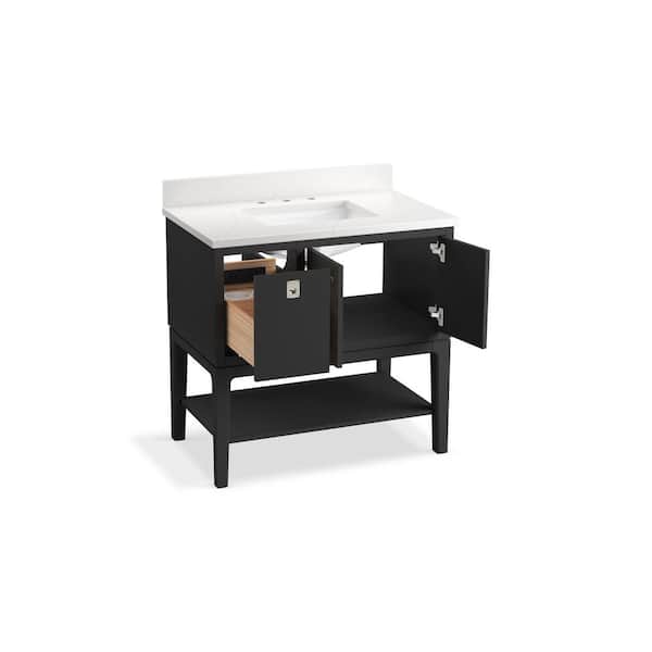 KOHLER Seagrove 37in. Single Sink Freestanding Ferrous Grey Bath Vanity with White Quartz Top Assembled