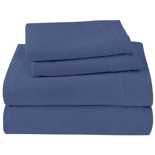 4-Piece French Blue Solid Cotton Blend/Poly King Jersey Knit Sheet Set