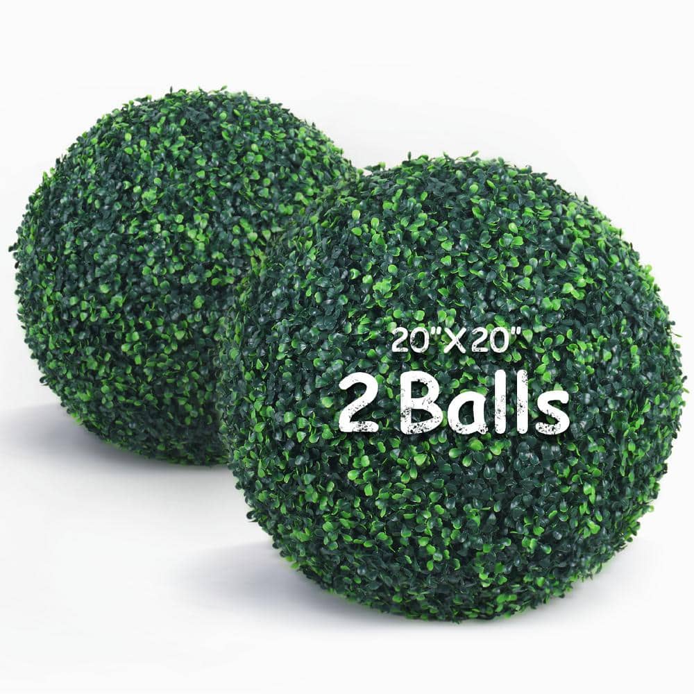 20 in. 2 Piece Artificial Boxwood Tree Ball UV Proof Faux Topiary Ball Life