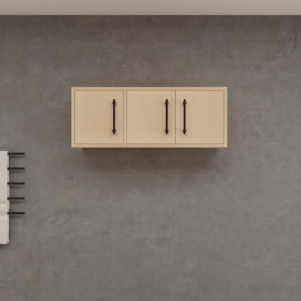 Victoria 35.6 in. W x 11.8 in. D x 13.78 in. H Brown Plywood Wall Overhead Floating Linen Cabinet in Yellow Oak