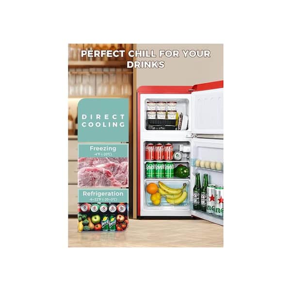 3.5 cu. ft. Retro Refrigerator Mini Fridge with Freezer, 2-Doors and Adjustable Mechanical Thermostat in Reds