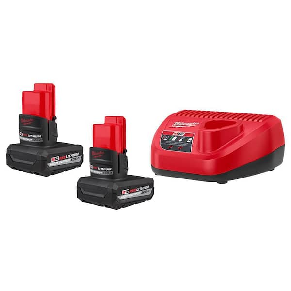 Milwaukee M12 12V Lithium Ion XC High Output 5.0 Ah Battery Pack 2 Pack Starter Kit with Charger 48 59 2450P The Home Depot