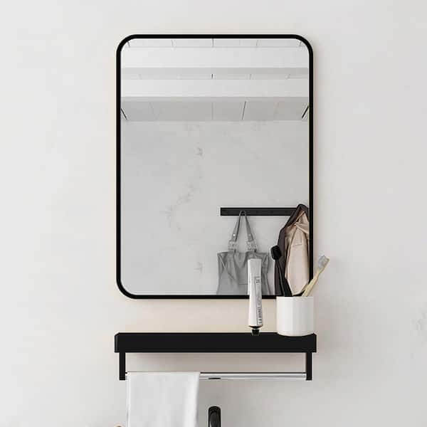 24 in. W x 30 in. H Rectangular Bathroom Medicine Cabinet with Mirror Black Metal Framed Hang Horizontally or Vertically