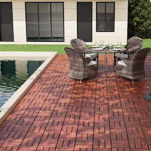 1 ft. x 1 ft. Square Interlocking Acacia Wood Quick Patio Deck Tile Outdoor Checker Pattern Flooring Tile (20 Per Box)