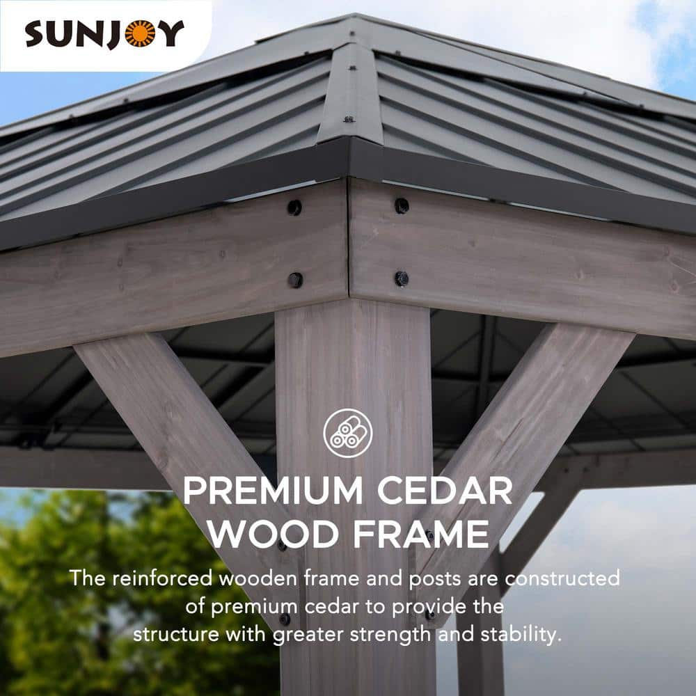 Sunjoy 13 ft. x 15 ft. Cedar and Black Steel Gazebo with Polycarbonate Roof