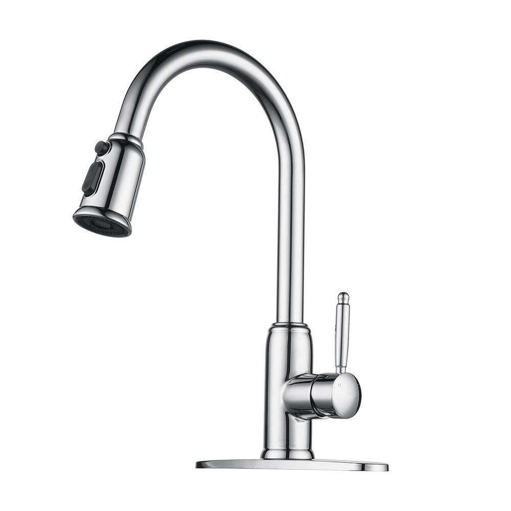 3-Spray Patterns Single Handle Pull Down Sprayer Kitchen Faucet with Deck Plate in Stainless Steel Polished Chrome price history on PriceWatchPro