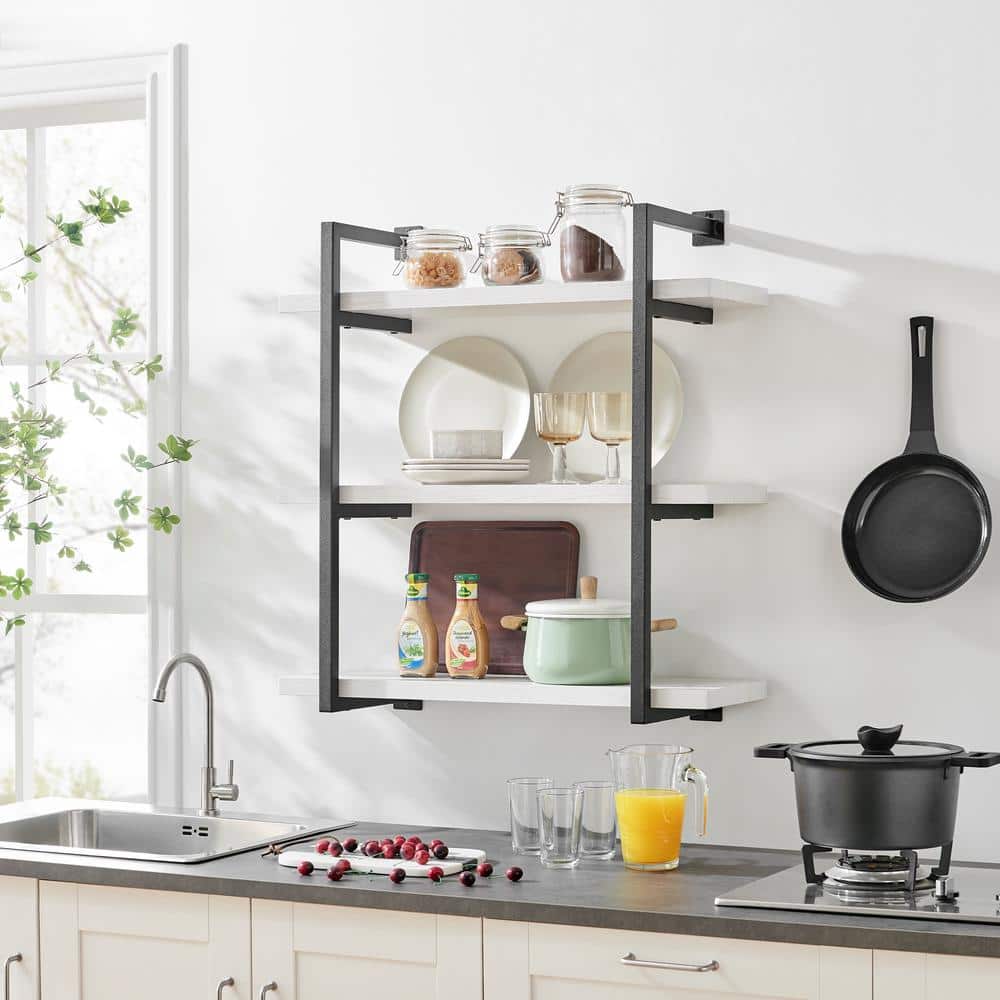 White and Black 3-Tier Industrial Wall Shelf