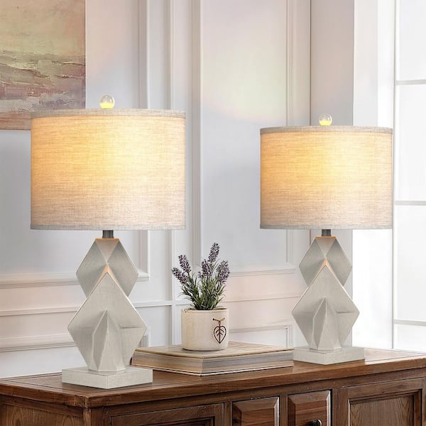 Maxax Salem 24 In. Gray Modern Dimmable Resin Bedroom Living Room Bedside Desk Nightstand Table Lamps Usb Port Set of 2