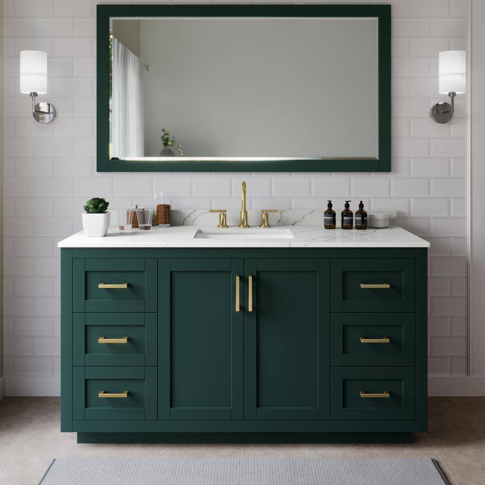 Miranda 66 in. W x 22 in. D x 33.75 in. H Single Bath Vanity in Green with Giotto Quartz Top and 58 in. Mirror price history on PriceWatchPro