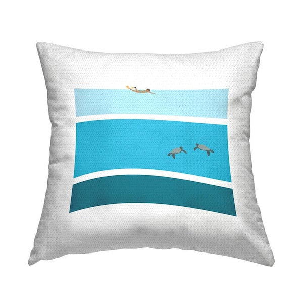 Stupell Industries Contemporary Blue Sea Turtles Diver Geometric Shapes Blue Square Outdoor Throw Pillow