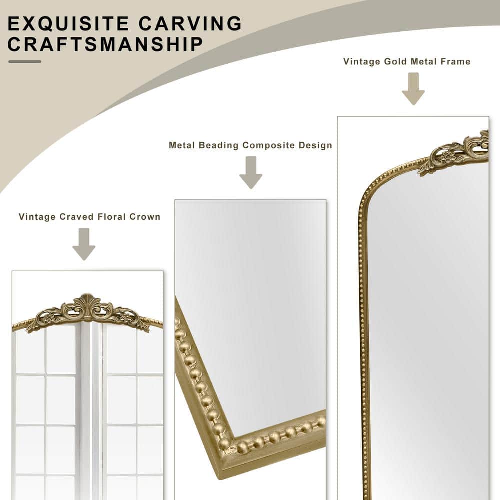 Crane Lake Gold Arched Vintage Metal Frame Mirror, 24 x 36 in.