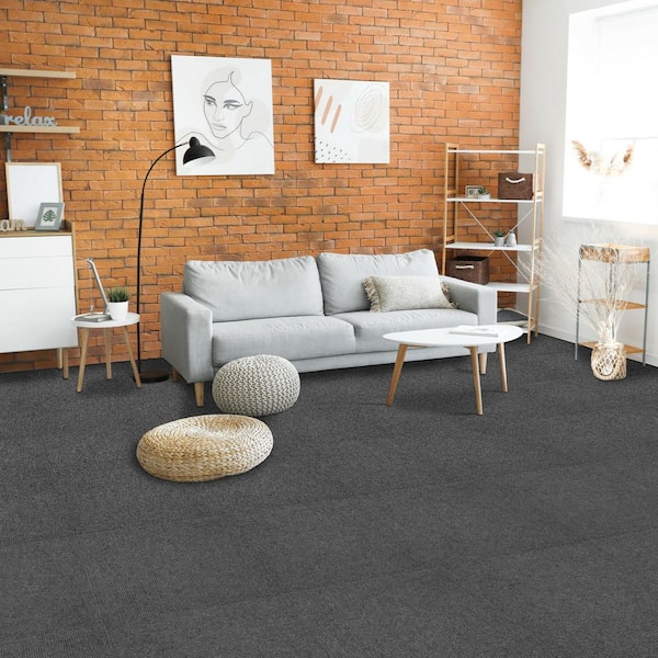 Nexus - Smoke - Gray Residential 19.7 x 19.7 in. Adhesive Carpet Tile Square (32.3 sq. ft.)