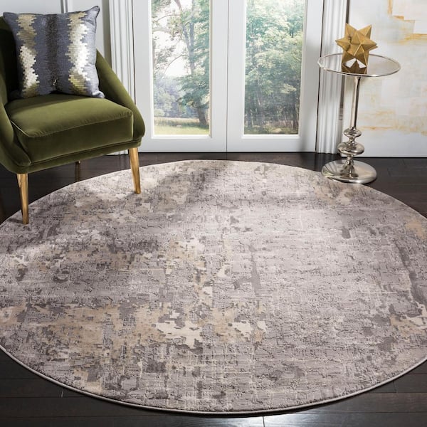 Meadow Gray 7 ft. x 7 ft. Round Abstract Distressed Area Rug