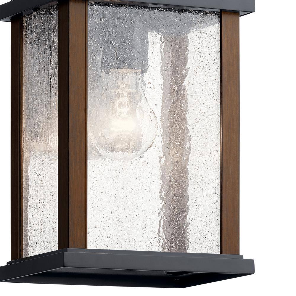 Marimount 12.75" Black and Wood Outdoor Wall Sconce with Clear Glass