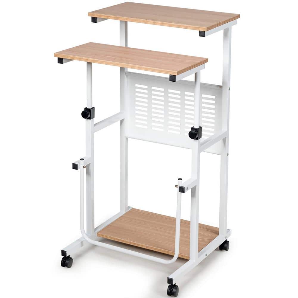 Costway 38.5 in. Oak Height Adjustable Computer Standing Desk with wheels  and Footrest HW65867 - The Home Depot