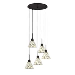 Albany 60-Watt 19.75 in. 5-Light Espresso Cord Pendant Light Sandhill Art Glass Shade No Bulbs included