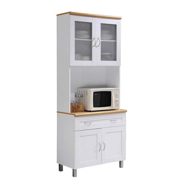 HODEDAH China Cabinet White with Microwave Shelf