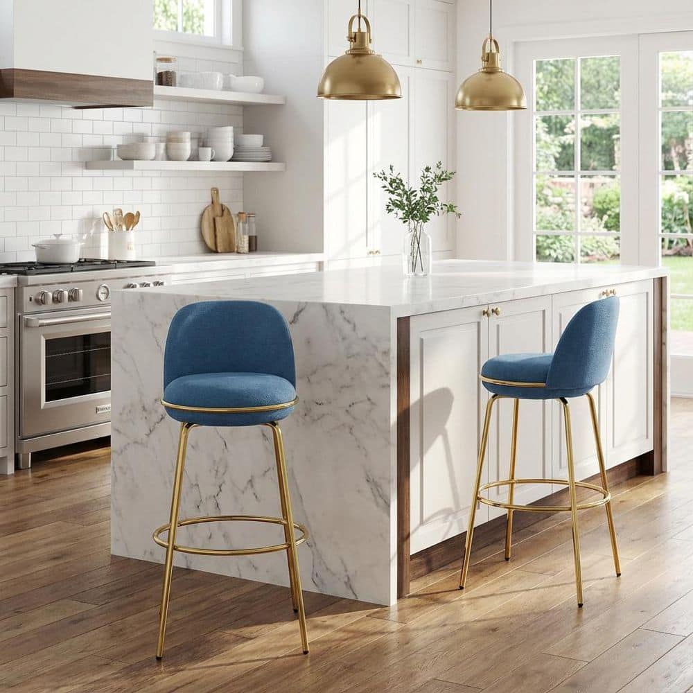 30 in. H Blue/Gold Metal Bar Stool with Fabric Seat Set of 2 price history on PriceWatchPro