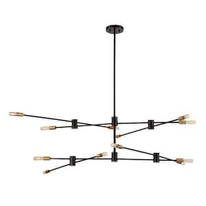 54.25 in. W x 15 in. H 12-Light Bronze Linear Chandelier with Adjustable Arms