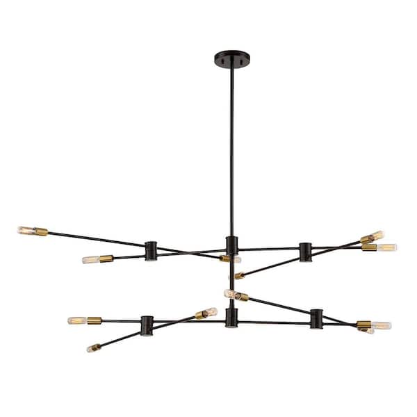 Savoy House 54.25 in. W x 15 in. H 12-Light Bronze Linear Chandelier with Adjustable Arms