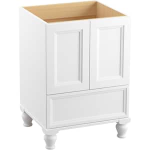 Damask 25 in. W x 22 in. D x 35 in. H Single Sink Freestanding Bath Vanity in Linen White with White Quartz Top