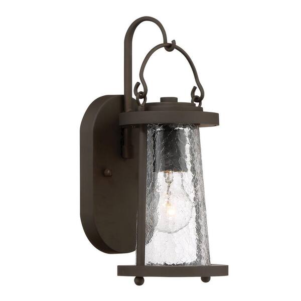 the great outdoors by Minka Lavery Haverford Grove Collection 1-Light Oil Rubbed Bronze Finish Outdoor Wall Lantern Sconce with Clear Crackle Glass